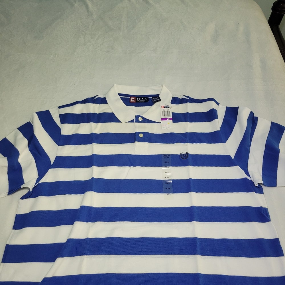 Chaps Blue and White Striped Men's Polo Shirt XXL
